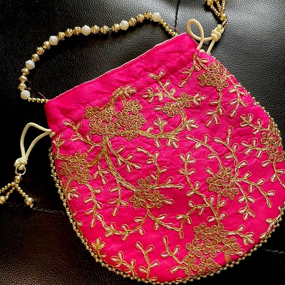 Indian Potli Bag With Intricate Gold Embroidery - Picture 1 of 3